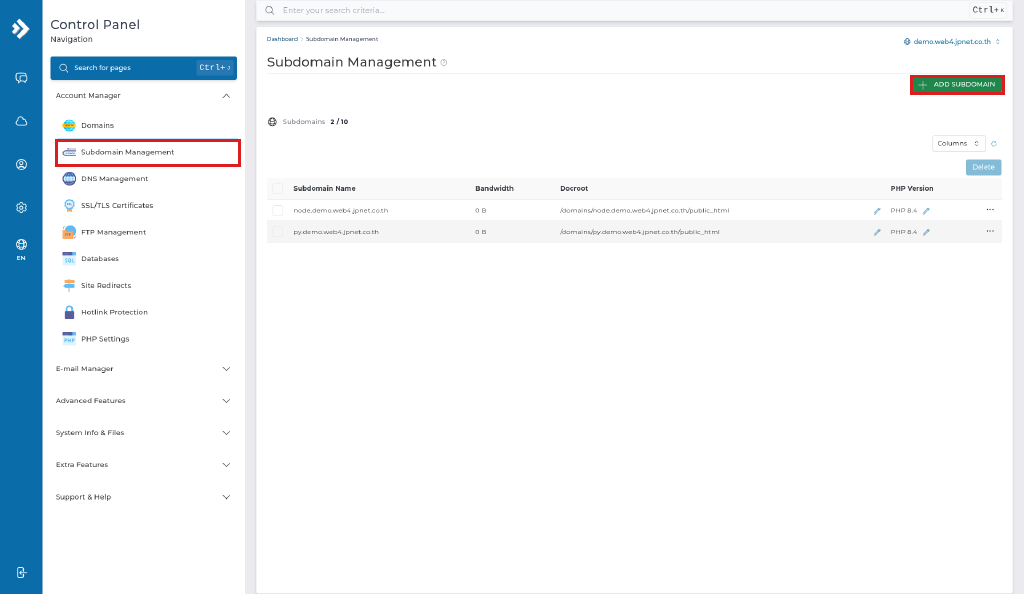 Subdomain Management