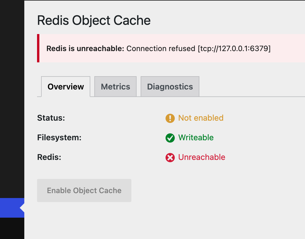 ปลั๊กอินแจ้ง Redis is unreachable เพราะยังพยายามเชื่อมต่อแบบ TCP